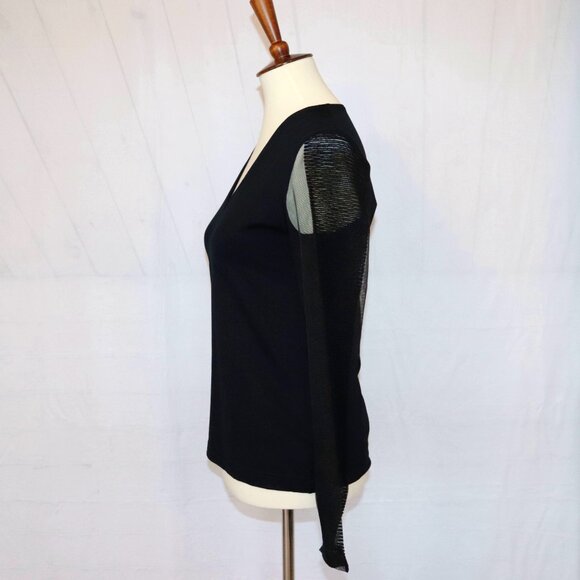 AKRIS 8 Sheer Black Mesh Organza Long Sleeve Illusion Stretch Blouse Top - Picture 3 of 14